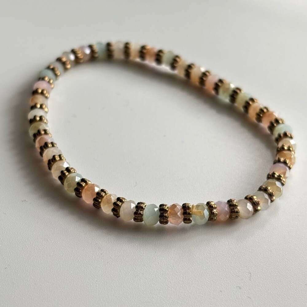 Pastel Faceted Bead and Brass Spacer Stretch Bracelet